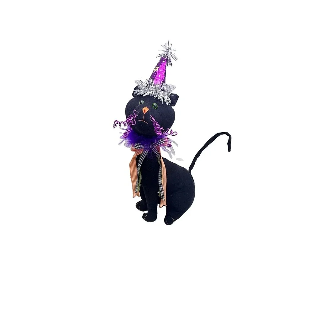 Halloween Black Cat Witch Decor 15in Whimsical Spooky Figurine Witchcore